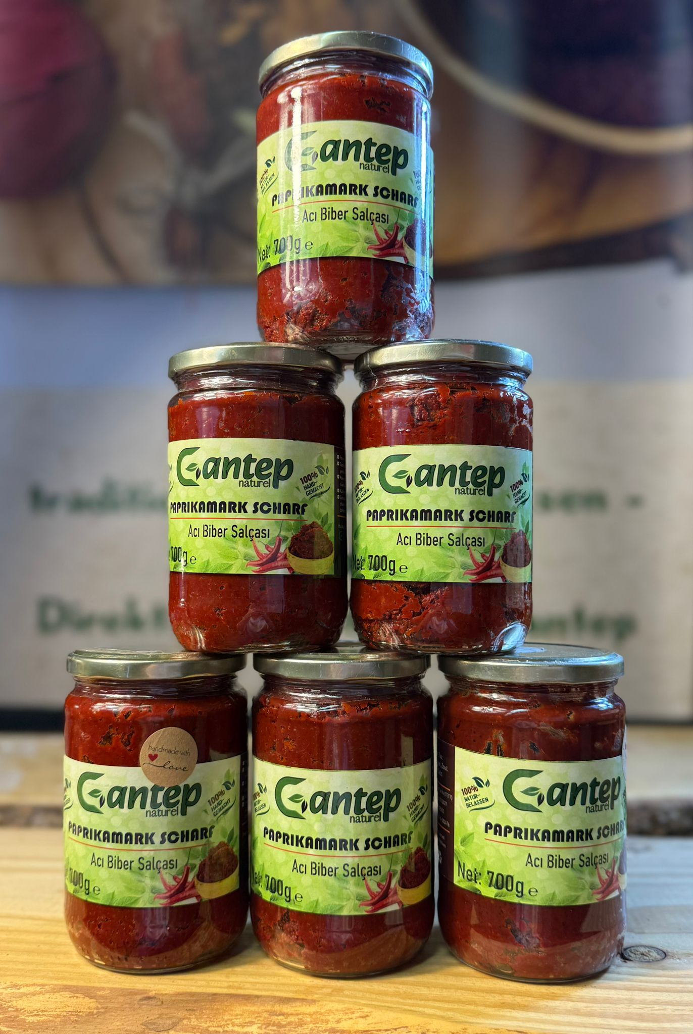 Gantep Naturel Paprikamark Biber Salca scharf 700g sonnengereift