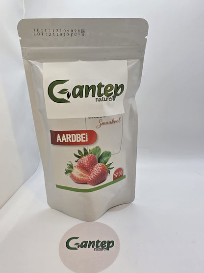 Gefriergetrocknete Erdbeeren von Antep Naturel in wiederverschließbarer Verpackung – Vorderseite mit Erdbeermotiv.