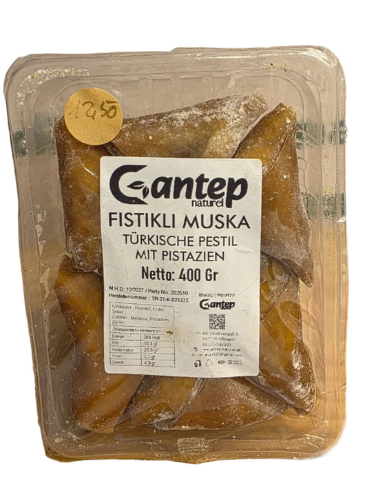 Gantep Pestil mit Pistazienfüllung Fistikli Muska 400g